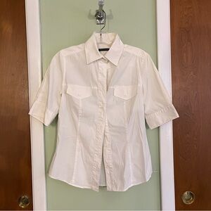 FABRIZIOLENZI Italy Womens 6 White short-sleeved Button-down Shirt Front pockets